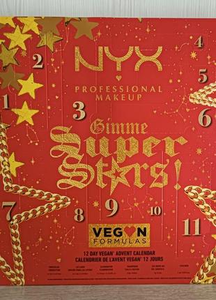 Набор "адвент-календарь", 12 продуктов
nyx professional makeup gimme super stars! 12 day vegan iconic advent countdown calendar1 фото