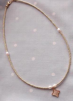 Чокер із бісеру та натуральних перлів