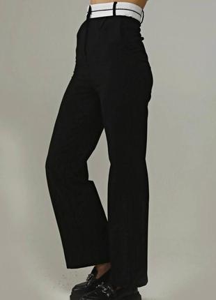 Брюки женские черные однотонные на высокой посадке свободного кроя с карманами качественные, стильные базовые туречки1 фото