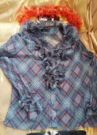 Гофрована блуза сорочка в клітку, смужку з воланами xl-xxl