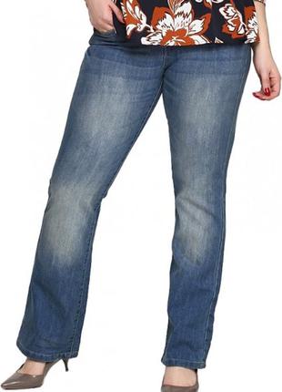 Джинсы, женские, летние, широкие, прямые, голубые, клеш, с потертостями, размер 44/eur38, 16138