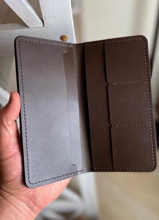 Мужской портмоне коричневый кошелек для денег купюр карточек5 фото