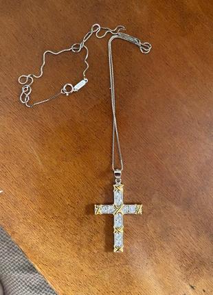 Очень красивый стильный серебряный крестик в стиле tiffany с цепочкой2 фото
