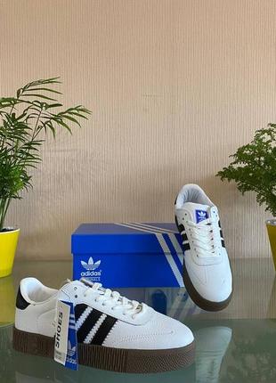 Кросівки adidas samba (біло-чорні з коричневий)5 фото