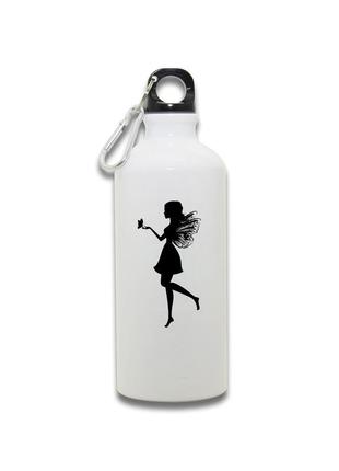 Фляга металева спортивна з карабіном фея біла 650 мл