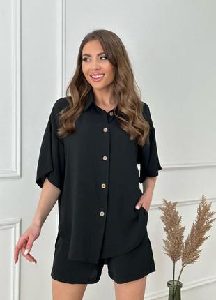 Женский деловой стильный классный классический удобный модный трендовый костюм модный брюки шорты шортики и рубашка черный