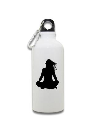 Фляга металева спортивна з карабіном йога біла 650 мл