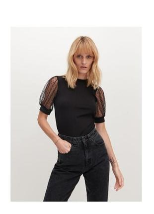 Блуза футболка с рукавчиком в горох reserved