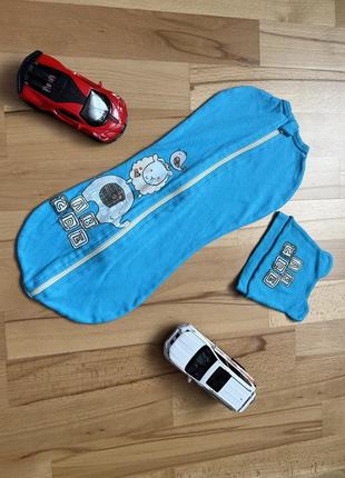 Пеленка кокон с шапочкой 0-3 месяца голубая пеленатор мальчику