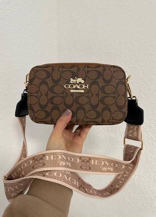 Coach snapshot brown брендова коричнева сумочка тренд знижка сумка на ремінці