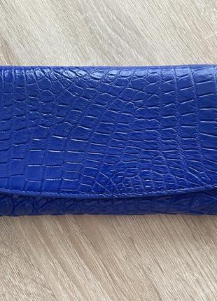 Кошелек портмоне женский из натуральной кожи крокодила яркий синий электрик индиго