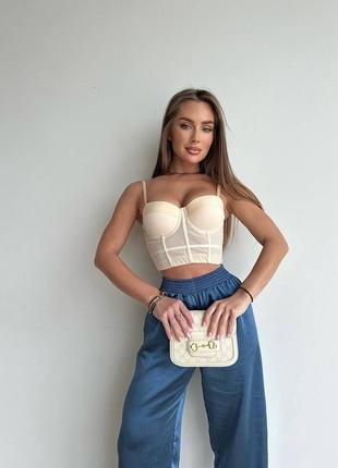 Эффектный топ-бюстье с корсетом сеточка на бретелях 5 цветов