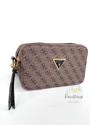 Женская сумочка “g usa” коричневая с буквенным принтом