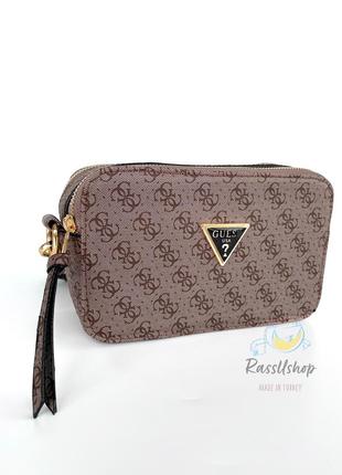 Женская сумочка “g usa” коричневая с буквенным принтом