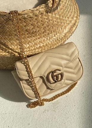 Gucci женская сумка с ремешком, бежевая 17 х 11 х 5 см