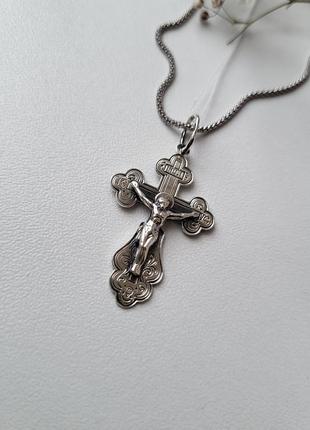 Серебряный крест с распятием серебро 925 пробы черненное 2.30г 0418ч4 фото