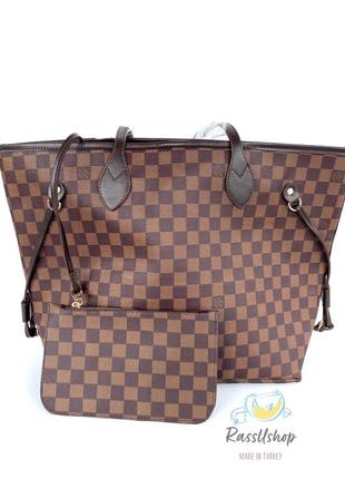 Женская сумка тоут “lv” коричневая с квадратным принтом2 фото