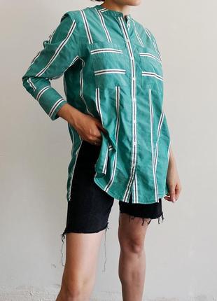 Рубашка рубашка туника на пуговицах свободный крой в полоску зеленая