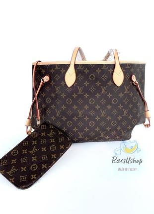 Женская сумка тоут “lv” коричневая с буквенным принтом2 фото