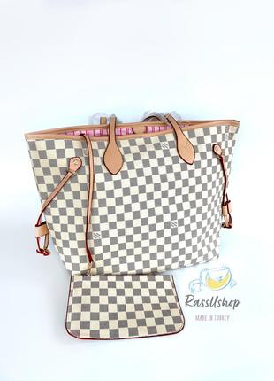 Женская сумка тоут “lv” бежевая с розовой подкладкой