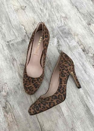 Замшевые леопардовые классические туфли лодочки на каблуке san marina 39 размер