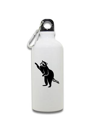 Фляга металлическая спортивная с карабином енотик белая 650 мл