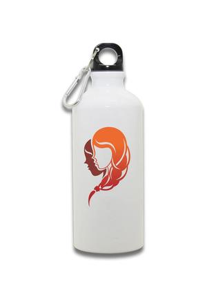 Фляга металлическая спортивная с карабином знак зодиака цветная дева белая 650 мл