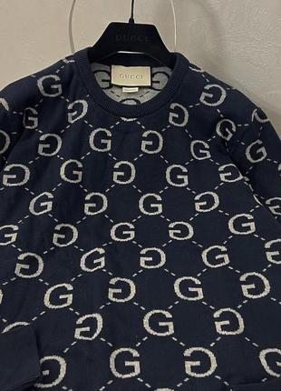 Свитшот оригинал свитер gucci мягкий кофта двухсторонний синий/ серый6 фото
