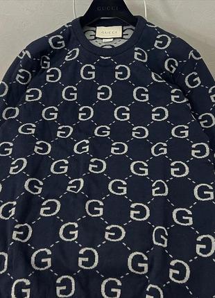 Свитшот оригинал свитер gucci мягкий кофта двухсторонний синий/ серый2 фото