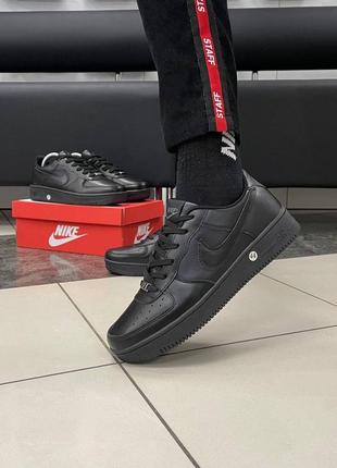 Мужские кожаные кроссовки nike air force classic all black#найк