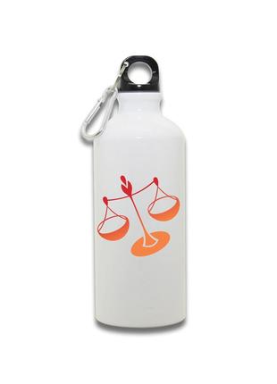 Фляга металлическая спортивная с карабином знак зодиака цветные весы белая 650 мл