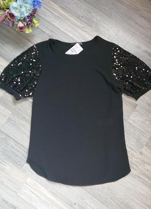 Красивая женская черная блуза рукава пуфы р.44 /46/48 блузка футболка2 фото