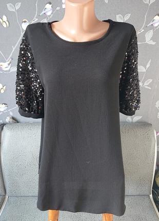 Красивая женская черная блуза рукава пуфы р.44 /46/48 блузка футболка5 фото