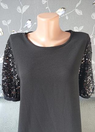 Красивая женская черная блуза рукава пуфы р.44 /46/48 блузка футболка8 фото