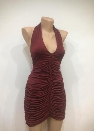 Сукня винного кольору з драпіруванням3 фото