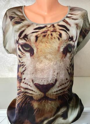 💥скидки! трендовая  тигровая футболка блуза1 фото