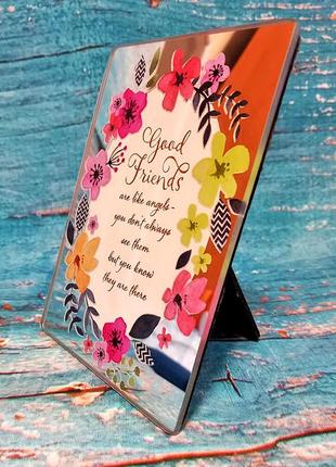 Красивая зеркальная рамка с цветами и надписью для друзей и подруги