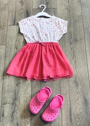 Летнее трикотажное платье с фатиновой юбкой в цветочный принт girls (англия)