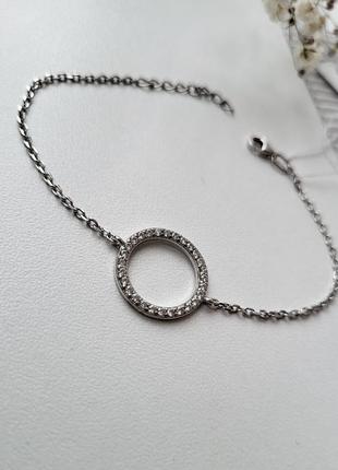 Серебряный женский браслет круг в белых камнях 16 - 19 см серебро 925 пробы родиров 940020б5 фото