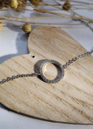 Серебряный женский браслет круг в белых камнях 16 - 19 см серебро 925 пробы родиров 940020б6 фото