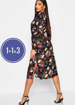 Платье миди в принт с поясом boohoo