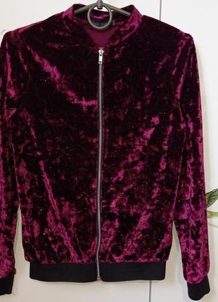 Модная красивая нарядная блестящая велюровая кофта pinkapple на молнии молнии для девочки 11-12 лет