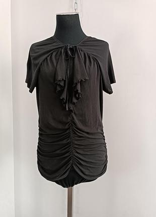 Шифоновый шёлковый топ полупрозрачный с вырезом и присборками dkny, l