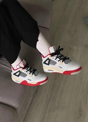 Жіночі кросівки nike air jordan retro 4 white red yellow / smb1 фото