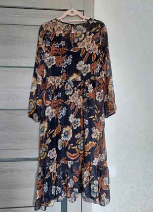 Итальянское чёрное платье в коричневый цветочный принт, с люрексовой ниткой, свободного кроя rinascimento(36-38)3 фото