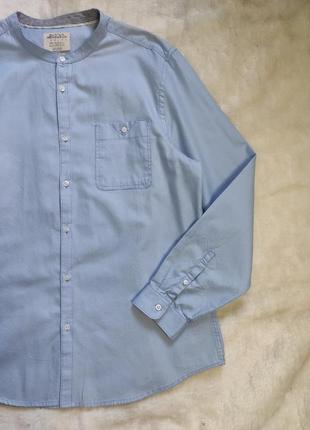 Блакитна довга чоловіча сорочка комір-стійка без коміра високий зріст батал5 фото