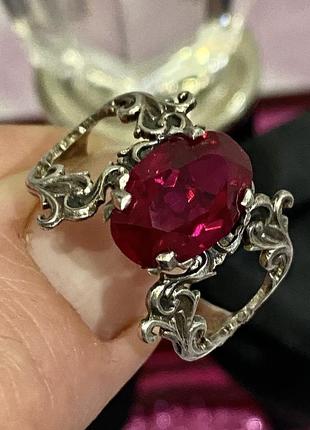 Невероятное серебряное кольцо,каблочная 875 пробы с рубином.1 фото