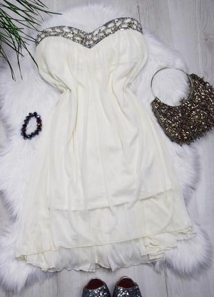 Белое воздушное нежное платье бюстье с бисером1 фото