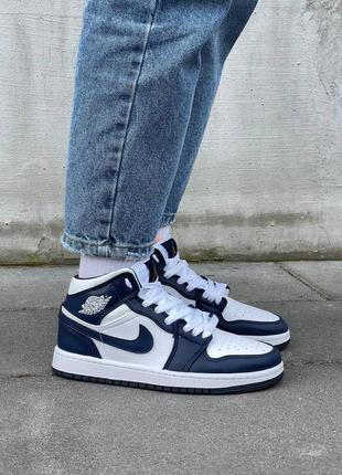 Женские кроссовки nike air jordan 1 retro mid blue white / smb