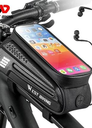 Велосипедна сумка на раму west biking yp0707283 1.5l | велосумка на раму водонепроникна, чорна